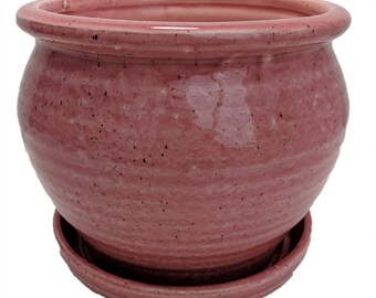 Speckle Planter with Attached Saucer - Rose - 6" x 5 1/2"