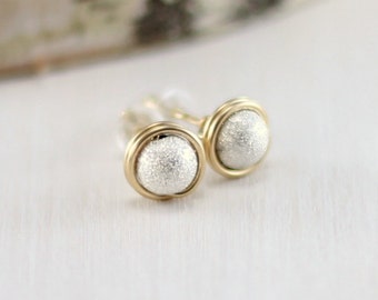 Gold and Silver Stud Earrings, 14k Gold Filled and Sterling Silver Mixed Metal Earrings Wire Wrapped Stardust Studs
