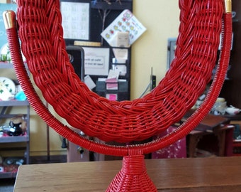 Shabby Chic Red Wicker Vanity Dresser Mirror