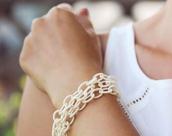 Ivory White Bracelet White Fabric Chain Bracelet White Chunky Bracelet Wrap Bracelet Link Bracelet Delicate White Bracelet Beach Wedding