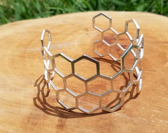 Honeycomb Cuff Bracelet in 100% Recycled Sterling Silver