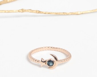 Mini silver ring gold and blue topaz london