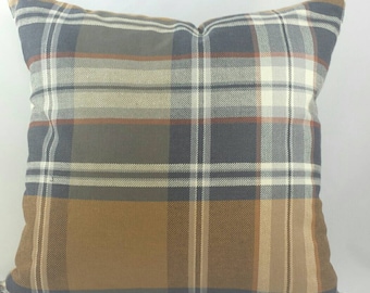 années 1940 inspiré housse de coussin à carreaux gris, crème couleur Taupe et Caramel. S’adapte à un 18 "x 18 » insert en mousse