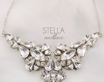 Statement rhinestone necklace - wedding jewelry necklace - Swarovski clear crystal necklace - bridal necklace - Stella necklace