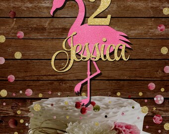 Flamingo custom name age glitter cake topper birthdays beach weddings