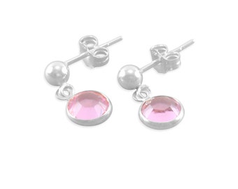 Dangle Earrings little girls Sterling Silver light pink crystal birthday jewelry small stud october birthstone young girl present CORRINA