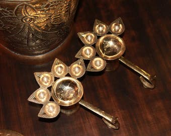 Brass Incense Burners, Set Of 2 Vintage Indian Handmade Brass Puja Incense Burner 5 Wick