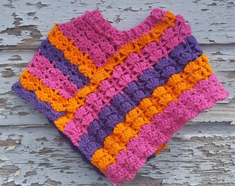 Bright pink,orange and purple size 2t -3t crochet poncho