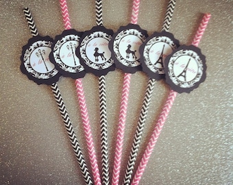Paris Theme Party Straws, set of 12 - great for Wedding's, Shower's, Birthday's- Eco-friendly.