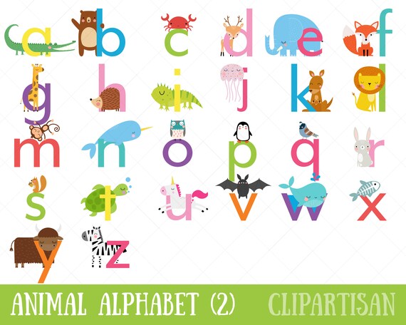 animal alphabet clipart lowercase letters safari animal