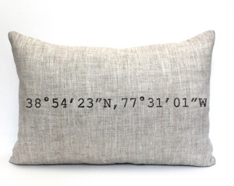 housewarming gift, longitude and latitude pillow, graduation gift, wedding gift, coordinates pillow, mothers day gift - "The Coordinates"