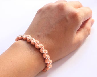 Orange Fabric Bracelet, Peach Bracelet, Cute Summer Bracelet, Tshirt Yarn Bracelet, Boho Bracelet, Delicate Bracelet, Textile Bracelet