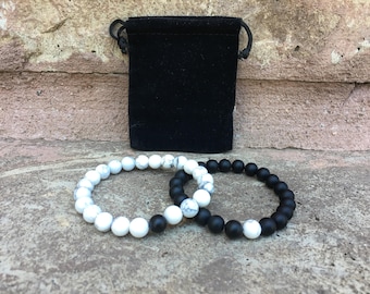 Distance Bracelets - Black And White Matching Pair - Long Distance - For Friendships/relationships/couples - His/Hers FREE U.S SHIPPING!