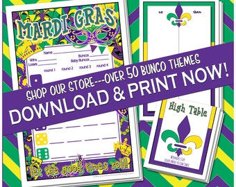 Printable Mardi Gras Bunco Cards Bunko Scorecards Score Sheets Instant Download