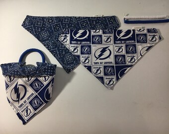 Lightning hockey fabric, reversible custom pet bandanas, sizes XS-XL, dog scarf, pet scarf, dog bandana, pet clothing, pet attire, pet wear