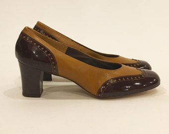 Vintage 70s Patent Spectator Wing Tip Pumps | New Stock | Never Been Worn | Miss Wonderful | Size 10