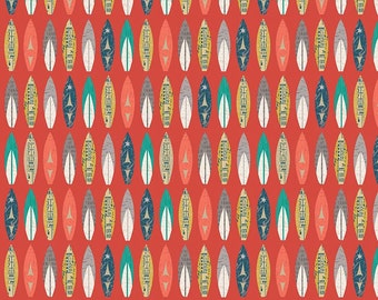 Splat splash Mat, Art Mat or Table Cloth for highchair or table, RB Offshore, retro surfboards red, Waterproof laminated cotton, BPA Free