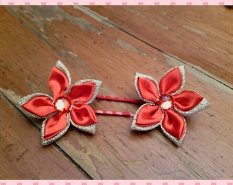 Bobby pins - set of 2 Christmas flowers