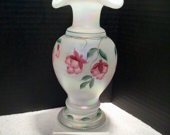 Fenton Fuschia Vase- Collectors Edition and signed by Artist.