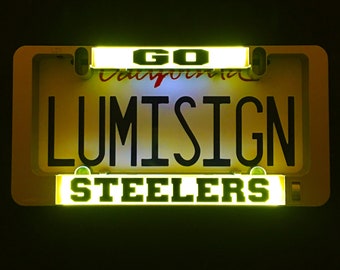 LumiSign - The Auto Illuminated License Plate Frame / Installs In Seconds / No Wires / Interchangeable Inserts (Go Steelers)