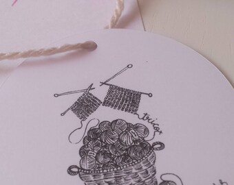 Set of 3 tags knitting illustration / 3 knitting illustration labels - tags