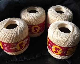 5 South Maid 100% Mercerized Cotton crochet thread set of 6 unopened Vintage Lace Weight Yarn 400 Yards 365M EACH Cream #430