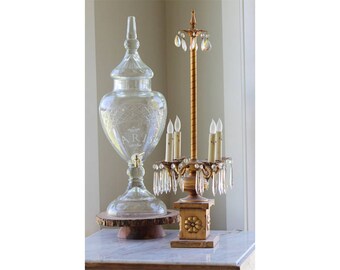 Antique Italian Gilt Girandole Table Chandelier Crystals