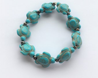 turquoise blue howlite turtle bracelet