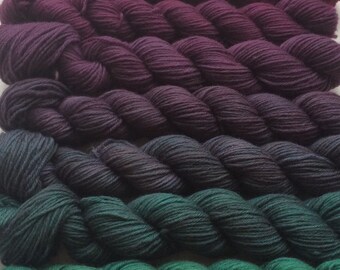 Gradient yarn set - merino, cashmere, handdyed yarn 170 g- hand painted dyed sock shawl ombre -From moss to berry.