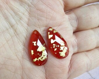 SALE AAA Rose Cut Topaz Carnelian Beads Briolettes 12mm x 24mm 18Kt Gold , Matched Pair Teardrops