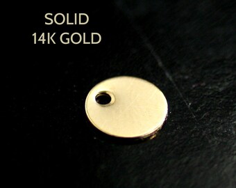 6mm SOLID 14K Gold Blank Charm with 3mm Jump Ring Attached, 27 Gauge, Choose Quantity, 14k-1+JR