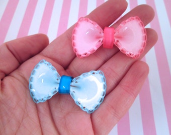 Large Pink and Blue Bow Cabochons, Pick your amount, #467B