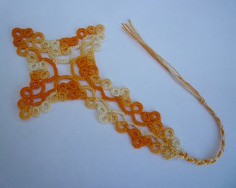 tatted bible bookmark in variagated orange