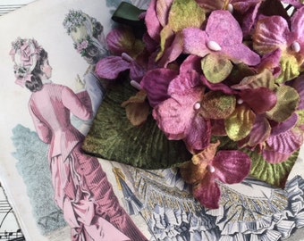 antique mauve velvet hydrangea posy. millinery flowers. wholesale millinery flowers. floral craft. scrapbooking flowers.
