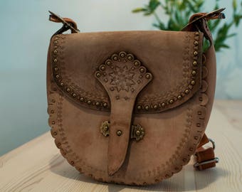 80s Vintage Tooled Leather Handbag
