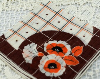Vintage Hankie Brown Orange Unique Pattern #D-46