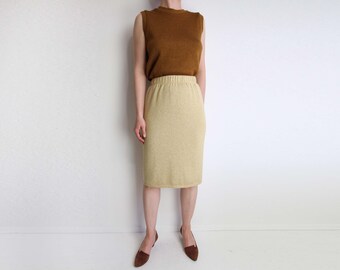 VINTAGE Gold Skirt Metallic Knit Skirt 1980s Small