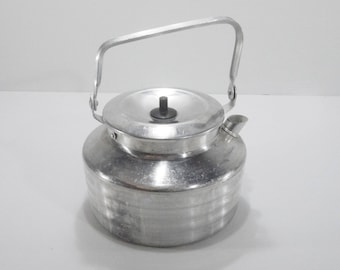 Antique french aluminum Camping Kettle. french Military Kettle 1940 s. Retro Kitchen