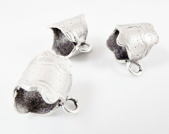 3 Unusual Textured Pendant Bails - Matte Silver Plated