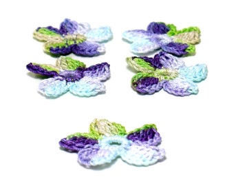 Crochet Applique Mini Flower Motif Flower Embellishment Crochet Flower Applique Crochet Motif Blue Purple Green Beige Crochet Flower Motif