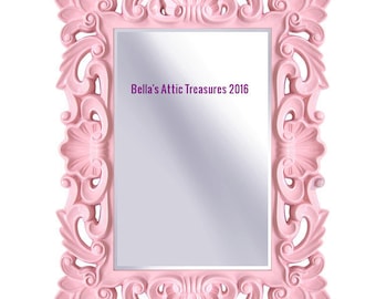 Pink Mirror, Ornate Mirror , Mirror, Wall Mirror, Nursery Mirror, Size 43 x 32