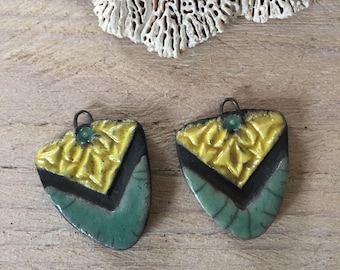 Set of 2 ceramic raku pendants