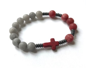 Jade and Slate Gray Single Decade Rosary Bracelet