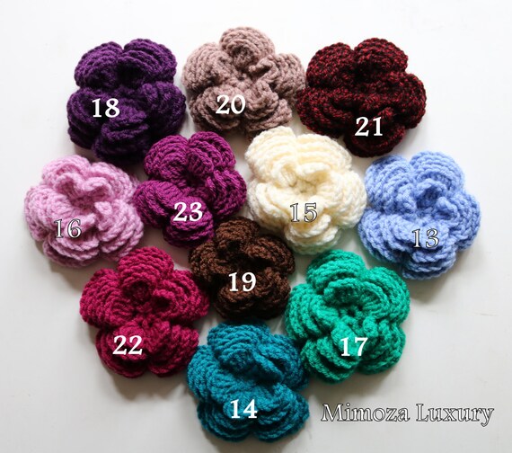 Crochet Flower Brooch, 30 colors crochet flowers, Hand knit flower brooch, knitted pin flower badge, Christmas gift present , knitted badge