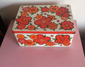 Vintage Baret Ware Orange Flowertime Picnic Box