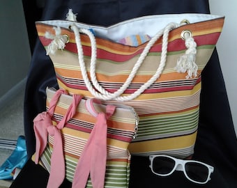 many colors striped Beach bag beach tote BBsCustomClutches vacation tote beach tote market bag resort beach bag orange beach bag