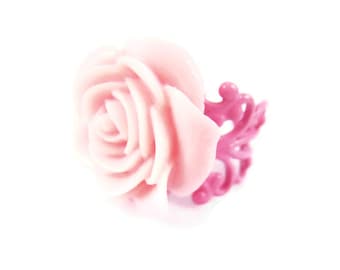 Pink Rose Ring Rose Pink Adjustable Ring Rose Jewelry Floral Ring Flower Ring Botanical Pink Jewelry Spring Summer Trends Gift Idea For Her