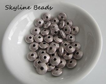 Tibetan Style Beads, Antique Silver, Disk Shape, 8mm x 4mm