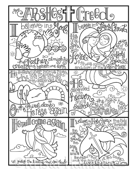 Apostles Creed coloring page in three sizes: 8.5X11 8X10