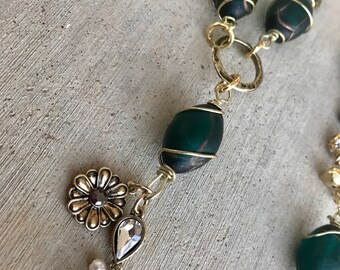 Long, Gold and Green, Tassel Necklace